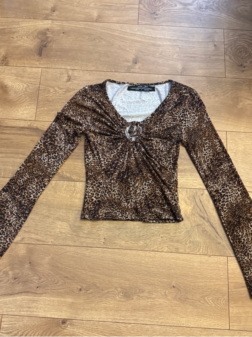 Leopard Print Long-Sleeve Twist Front Top - Brown